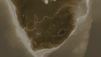 South Africa outlined. Sepia elevation map © zelwanka