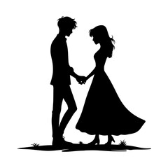 silhouette of a couple in black on a white background, romantic atmosphere.