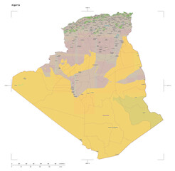 Algeria shape isolated on white. OSM Topographic French style map