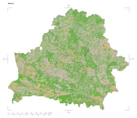Belarus shape isolated on white. OSM Topographic French style map