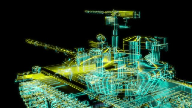 Rendering 3D animation, VISUAL EFFECTS Tank t55 model on a black background