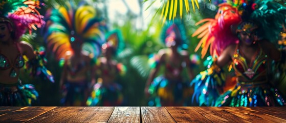 Samba Dancers in Costume for Brazilian Carnival with Table Top

