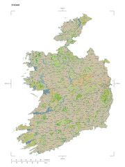 Ireland shape isolated on white. OSM Topographic French style map