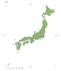 Japan shape isolated on white. OSM Topographic French style map