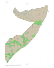 Somalia shape isolated on white. OSM Topographic French style map