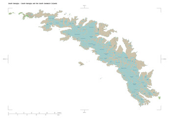 South Georgia - South Georgia and the South Sandwich Islands shape isolated on white. OSM Topographic French style map