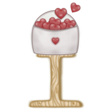 mailbox overflowing red hearts on wooden stand clip art preview