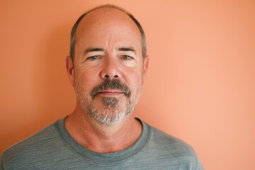 Obraz premium portrait studio sur fond orangé d'une homme dégarni avec barbe et moustache
