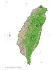 Taiwan shape isolated on white. OSM Topographic French style map