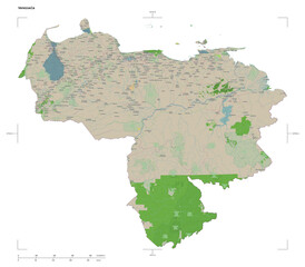 Venezuela shape isolated on white. OSM Topographic French style map