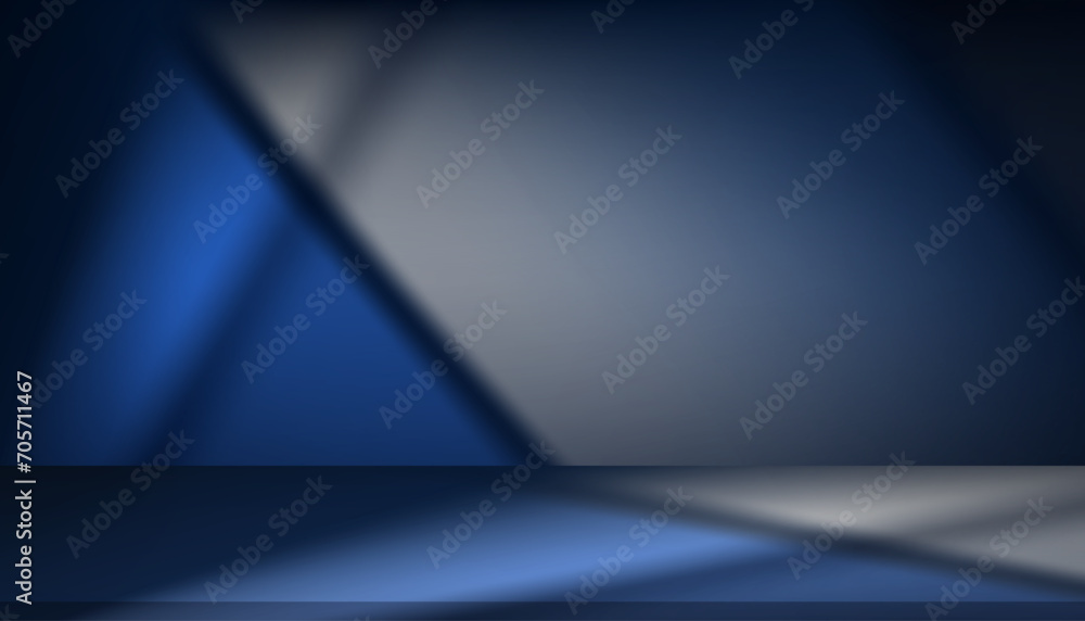 Poster blue background studio wall room with light and window shadow for product presentation.vector 3d bac