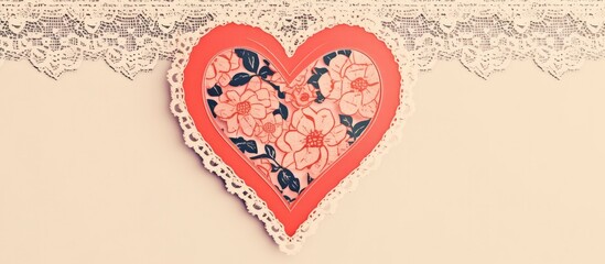 Lace pattern beautiful red heart on valentine day background