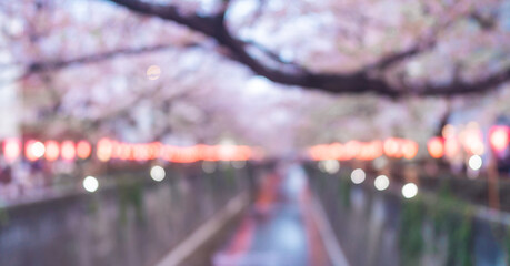 Blur bokeh background of Japan Tokyo city Nakameguro sakura matsuri festival famous destination