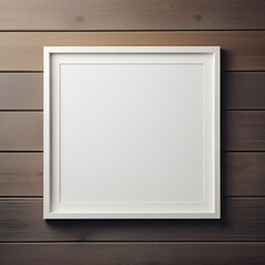 the layout of a square frame in a modern minimalist interior on a wooden wall background