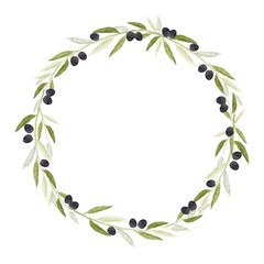 Olive branches wreath. Watercolor vector illustration.