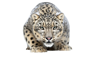 Arctic Mirage: Unveiling the Elusive Snow Leopard and its Camouflage Isolated on Transparent Background PNG.