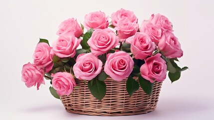 Fototapeta na wymiar Realistic Basket of pink roses