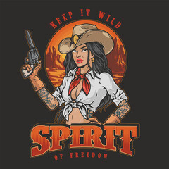 American cowgirl colorful vintage flyer