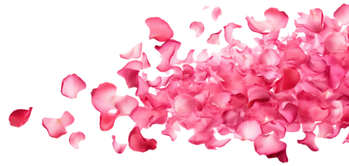 Rose petals scattering in the air, cut out