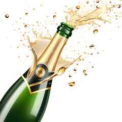 Champagne bottle being popped open isolated on white background, flat design, png
 - obrazy, fototapety, plakaty