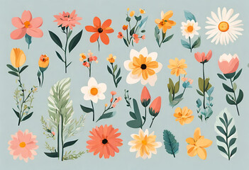 seamless pattern with flowers, isolated background with types of flowers