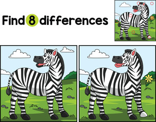 Fototapeta na wymiar Zebra Animal Find The Differences