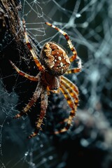 Close-up of a spider in its web. Shallow depth of field.