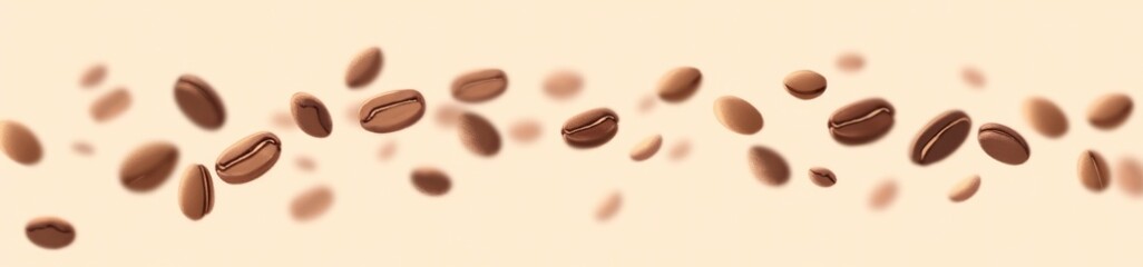 Coffee beans falling in the air on a white background