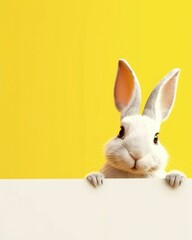 Fototapeta na wymiar An image of a rabbit peeking out on a yellow background