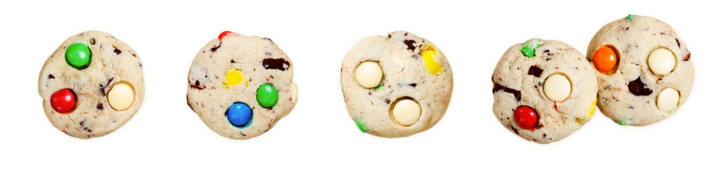 Homemade Cookies with Colorful Chocolate Candies on White Background