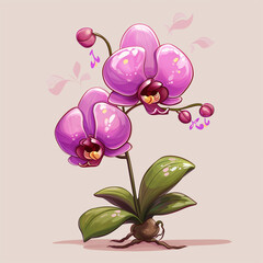 Fototapeta na wymiar Ilustração fofa de uma flor orquídea rosa isolada - Ilustração Infantil 