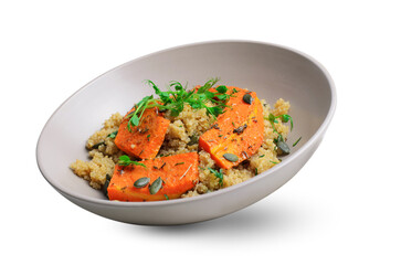Roasted Pumpkin Quinoa Bowl, Healthy Food on White Background