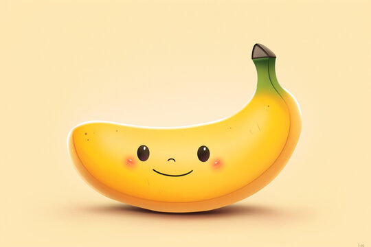 Banana feliz com um sorriso isolada no fundo amarelo - Ilustração Infantil