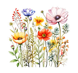 Watercolor Wildflowers Illustration isolated on White Background