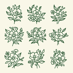 Flower line icon vector set