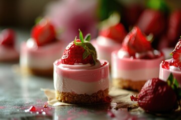 Obraz na płótnie Canvas Strawberry Margarita Cheesecake Minis . Food mashup