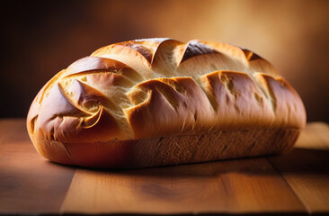 loaf of fresh white bread, brioche on a wooden board - obrazy, fototapety, plakaty
