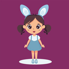 little girl with bunny ear vector flat illustration
