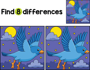 Fototapeta na wymiar Bluebird Animal Find The Differences 