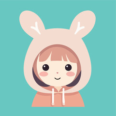 Little Girl With Bunny Ear Vector Flat Illustration