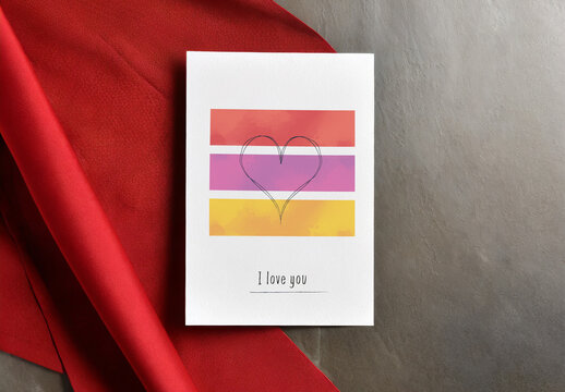 Valentine Folding Card Template with Watercolor Colorful Design