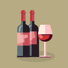red wine bottle and glasses vector flat illustration