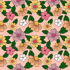 Seamless floral pattern.Silhouette of flowers with branches, leaves and berries. Abstract roses, tender pastel colors. Perfect for cotton fabric, texture, paper, shawls.