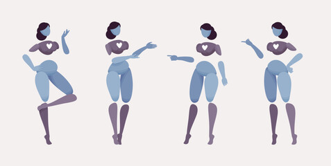 Embodied AI talking, abstract female figure representing smart speaker chatbot, artificial intelligence visible form, virtual assistant human body digital appearance, minimalistic vector illustration