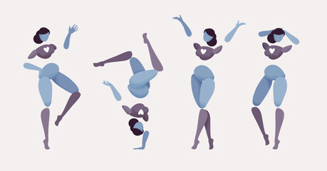 Embodied AI positive, abstract female figure representing smart speaker chatbot, artificial intelligence visible form, virtual assistant human body digital appearance, minimalistic vector illustration