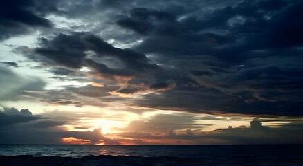 The beautiful sunset view with the blue sky and clouds in summer