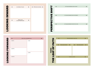 Set of printable vector intention, affirmation, manifestation planner template for journaling