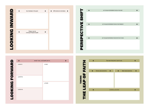 Set of printable vector intention, affirmation, manifestation planner template for journaling