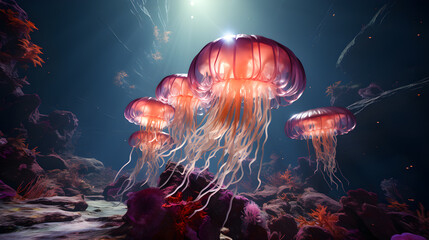 pink jellyfish in the ocean