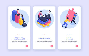 Isometric teamwork banner vertical